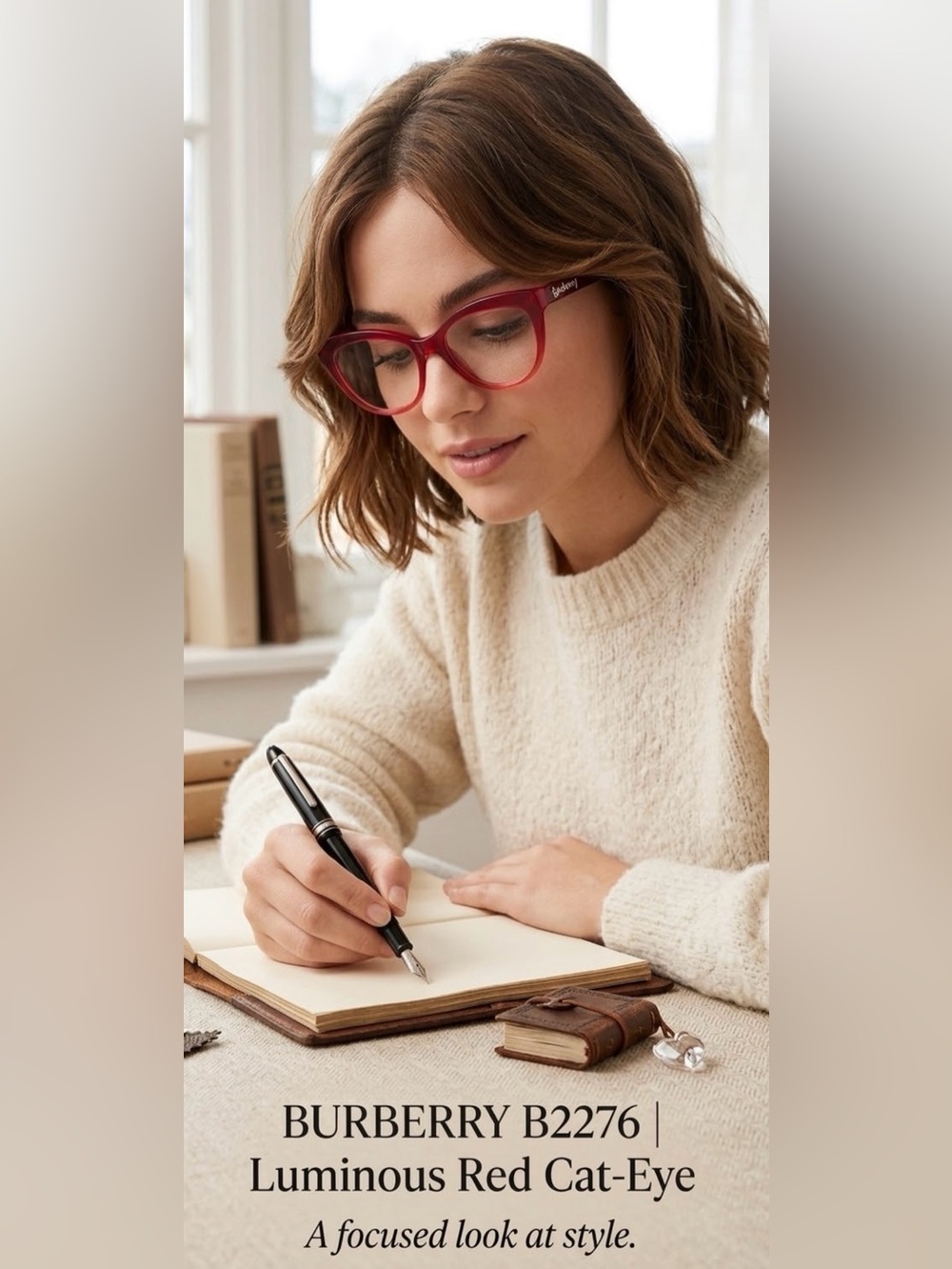 BURBERRY B2276 Luminous Red Cat-Eye Eyeglasses